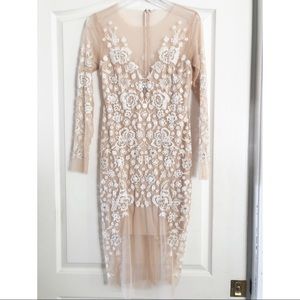ASOS Nude Mesh Sheer Sequin MIDI Dress